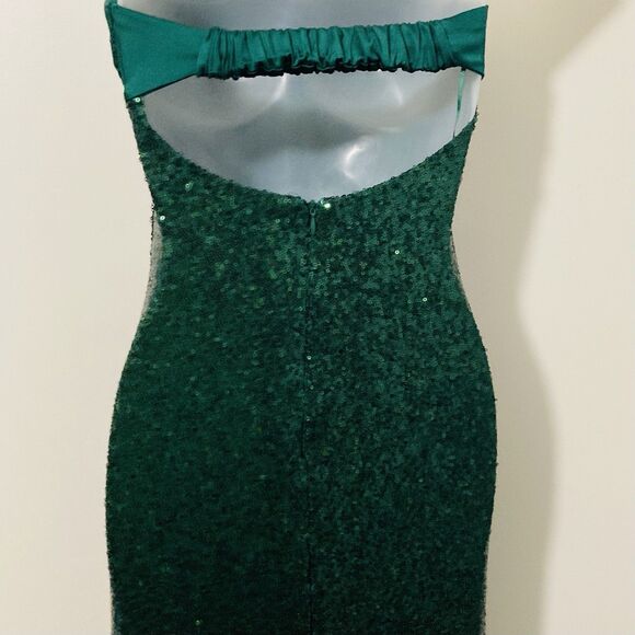 Altar'd State Sz XXS Paityn Strapless Sequin Maxi Dress Satin Halter Top Green - Picture 7 of 11
